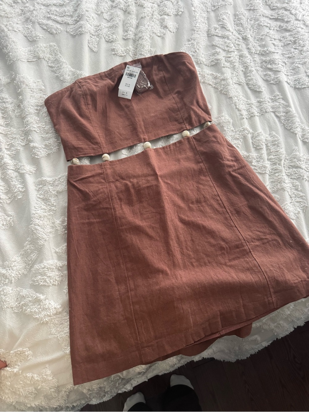 Abercrombie & Fitch Strapless Rust Mini Dress with Bead Waist